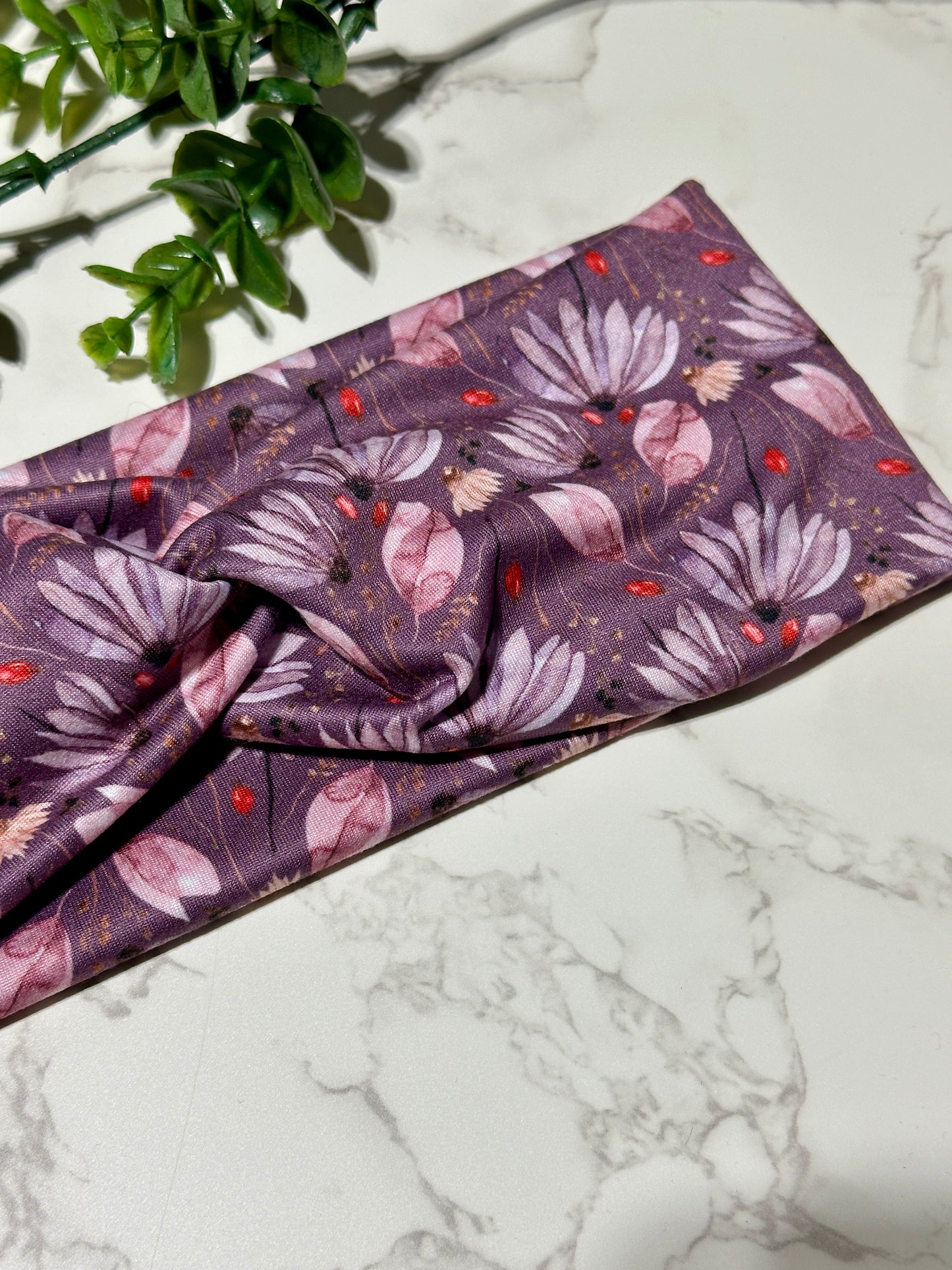 Purple Flowers Twist Headband