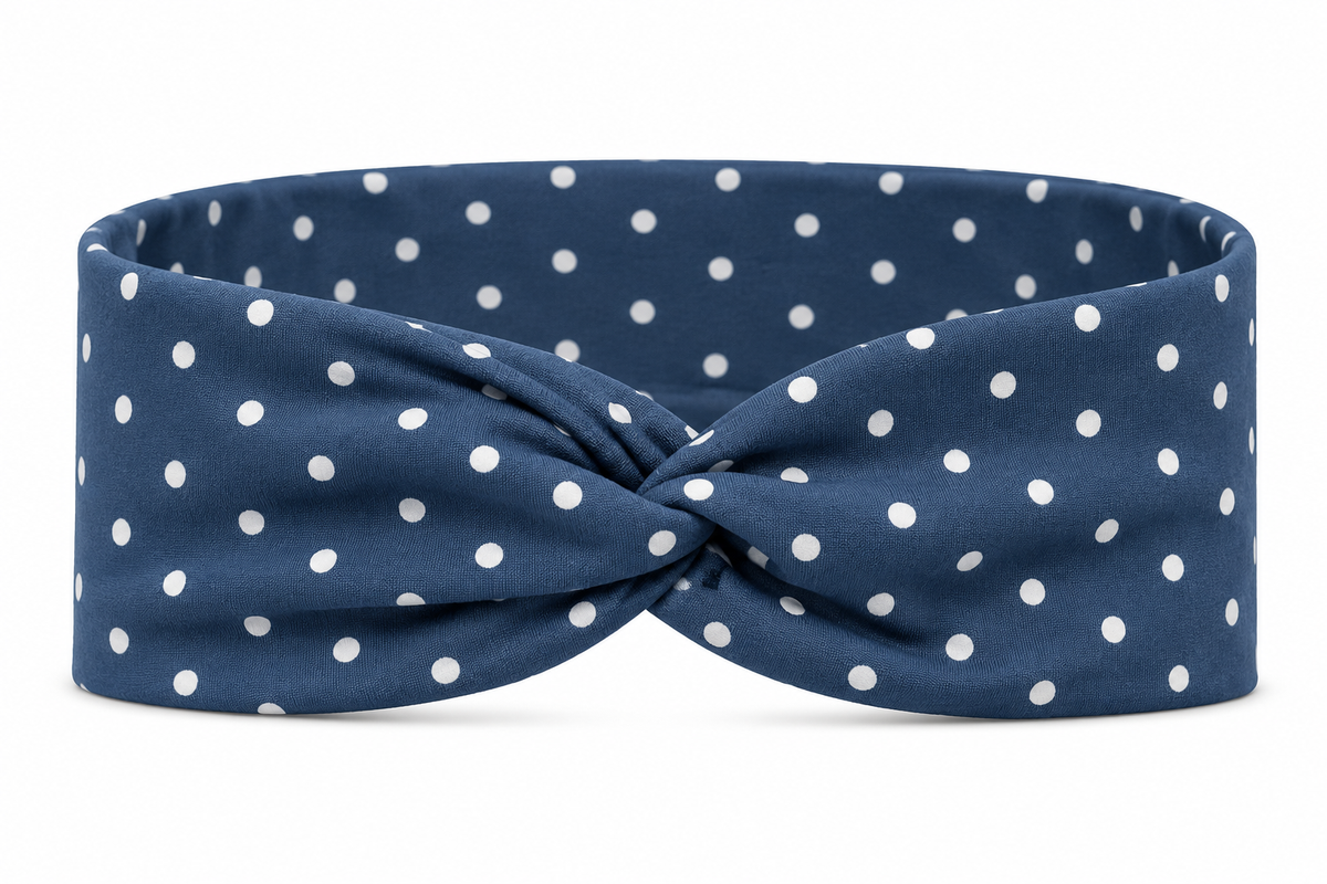 Navy Polka Dots Twist Headband