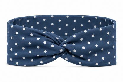 Navy Polka Dots Twist Headband