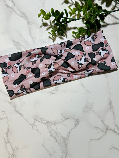 Pink Cow Twist Headband