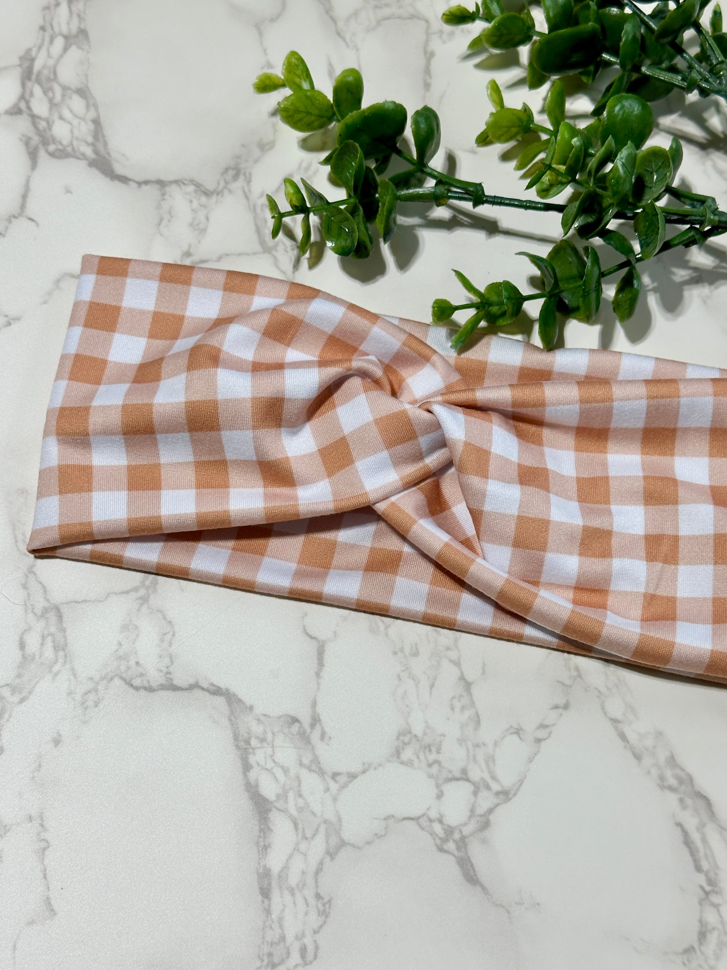 Checkered/Gingham Twist Headband - Tangerine