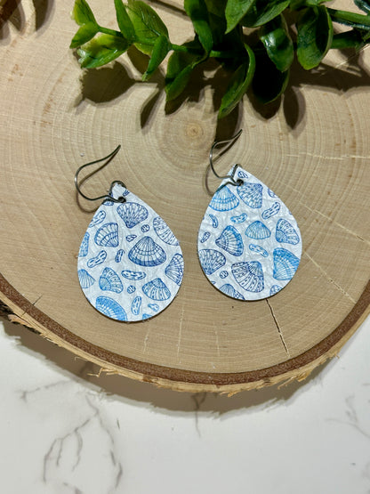Small Teardrop Earrings - Shells on White