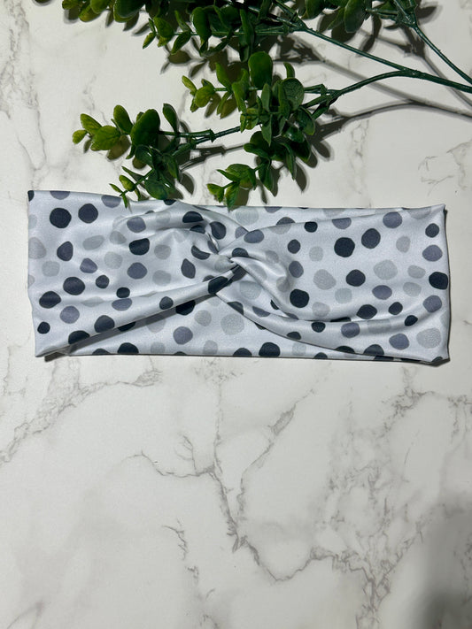 Grey/White Dots Twist Headband