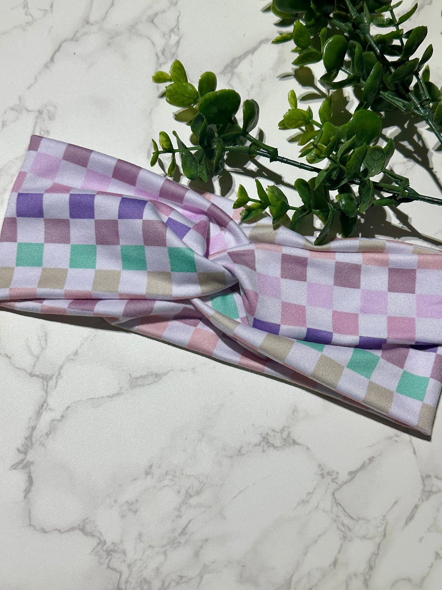 Pastel Checkered Twist Headband