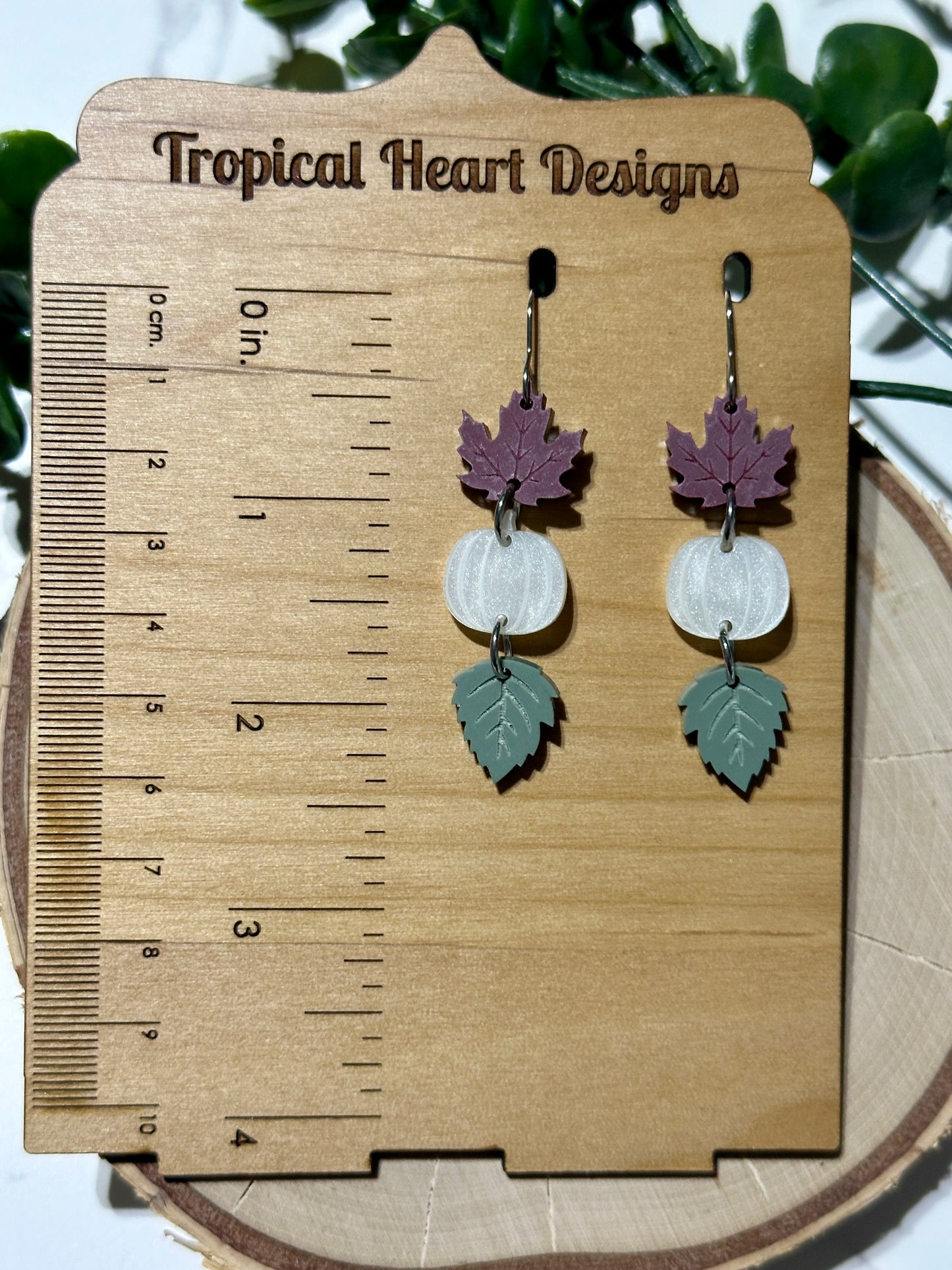 Triple Layer Muted Fall Pumpkin/Leaves Acrylic Earrings