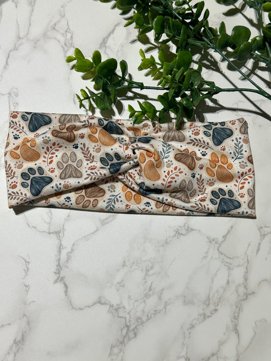 Boho Paw Prints Twist Headband