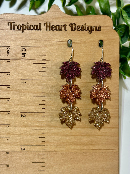 Triple Layer Glitter Acrylic Leaf Earrings