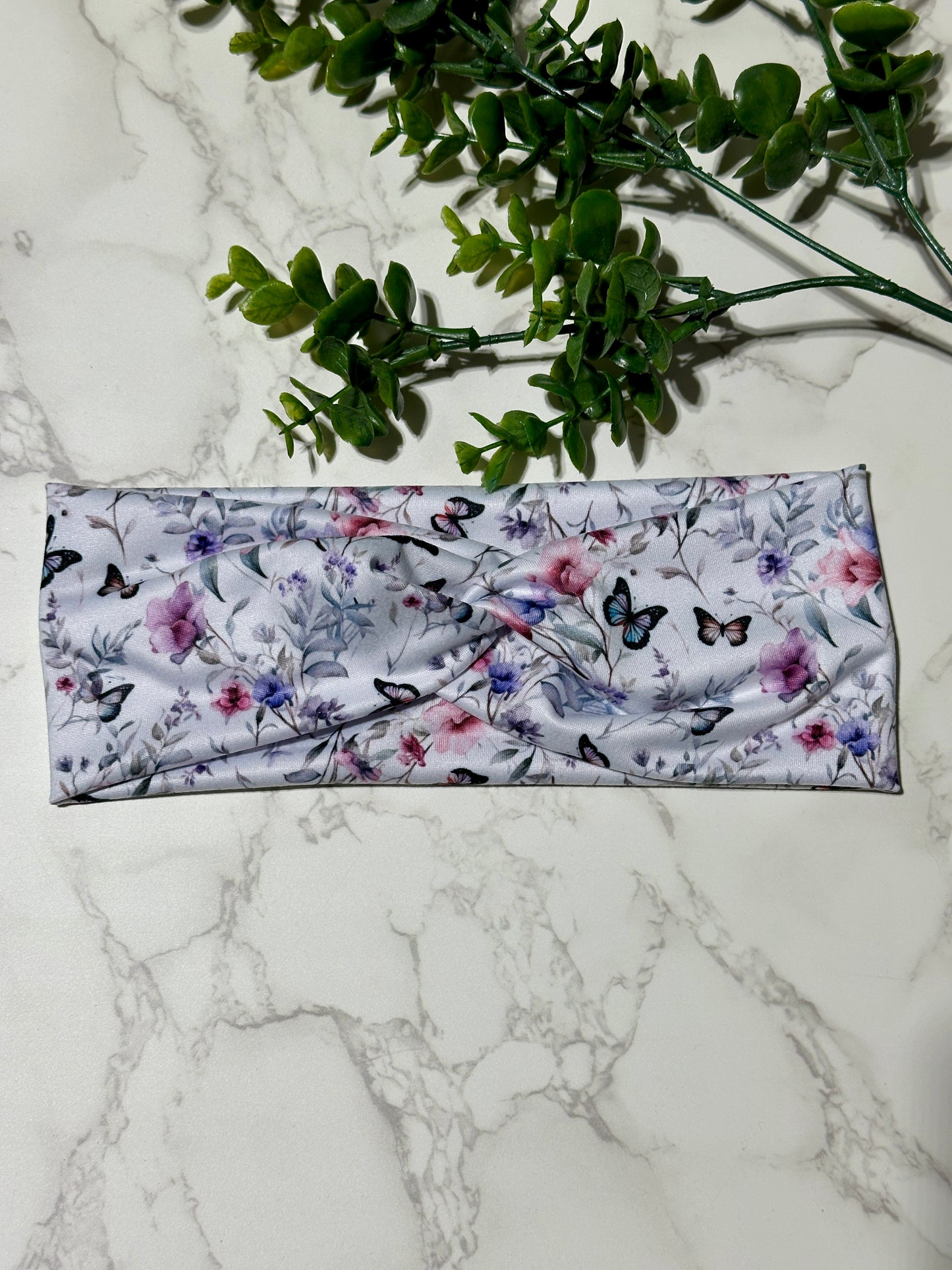 Elegant Butterflies on White Twist Headband