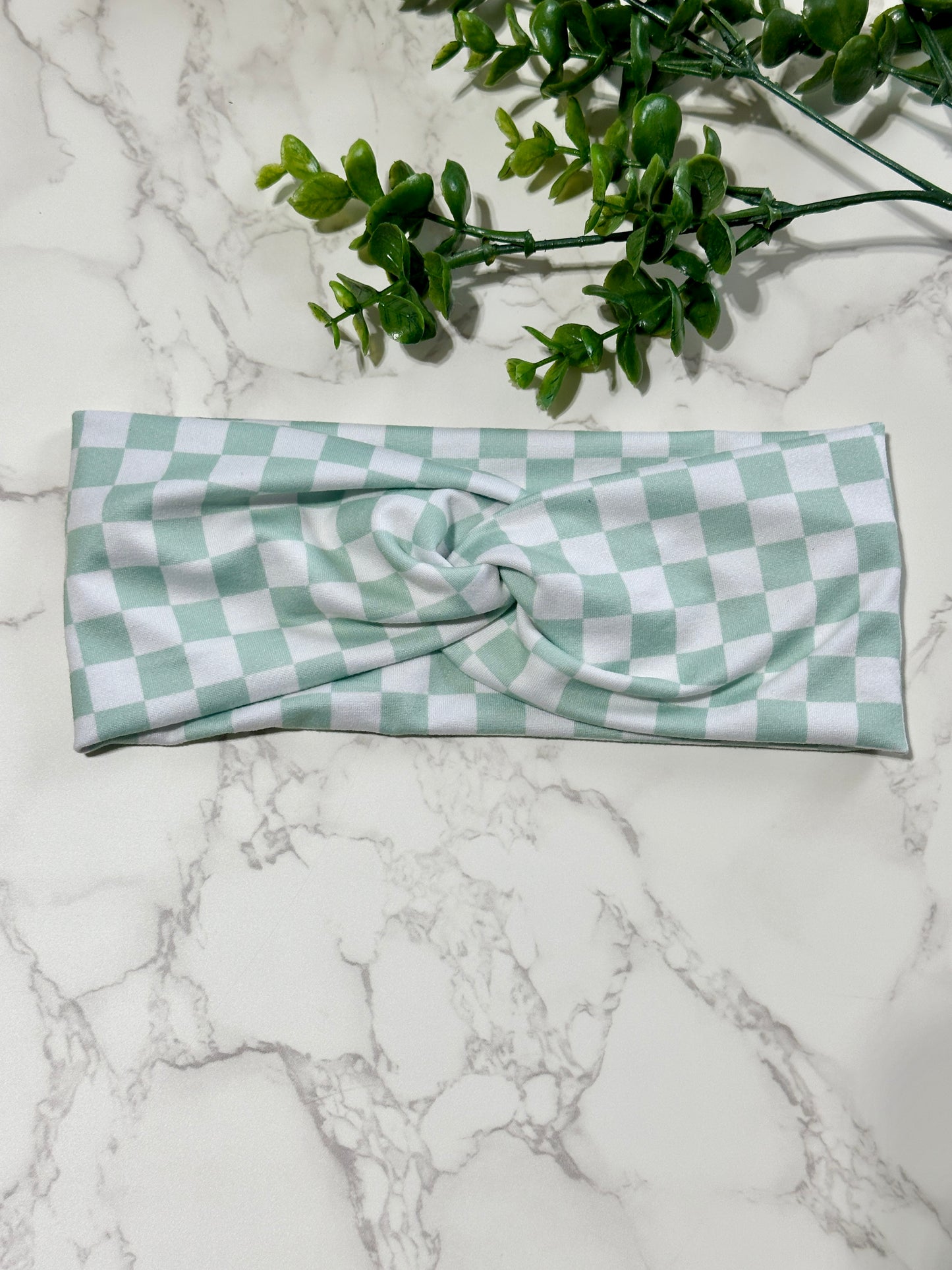 Light Mint Checkered Twist Headband