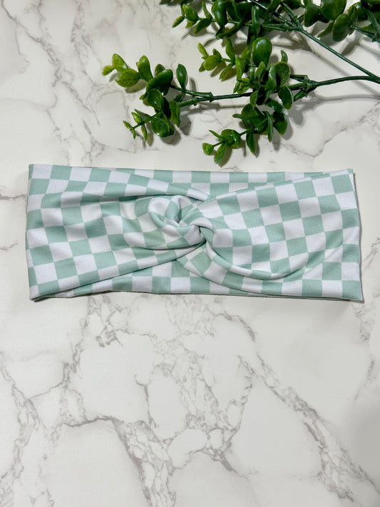 Light Mint Checkered Twist Headband