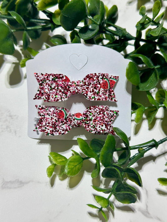 Mini Piggies Hairbow - Glitter Watermelon