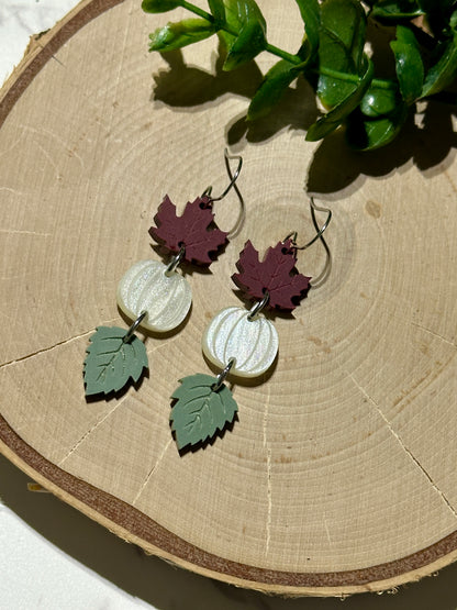 Triple Layer Muted Fall Pumpkin/Leaves Acrylic Earrings