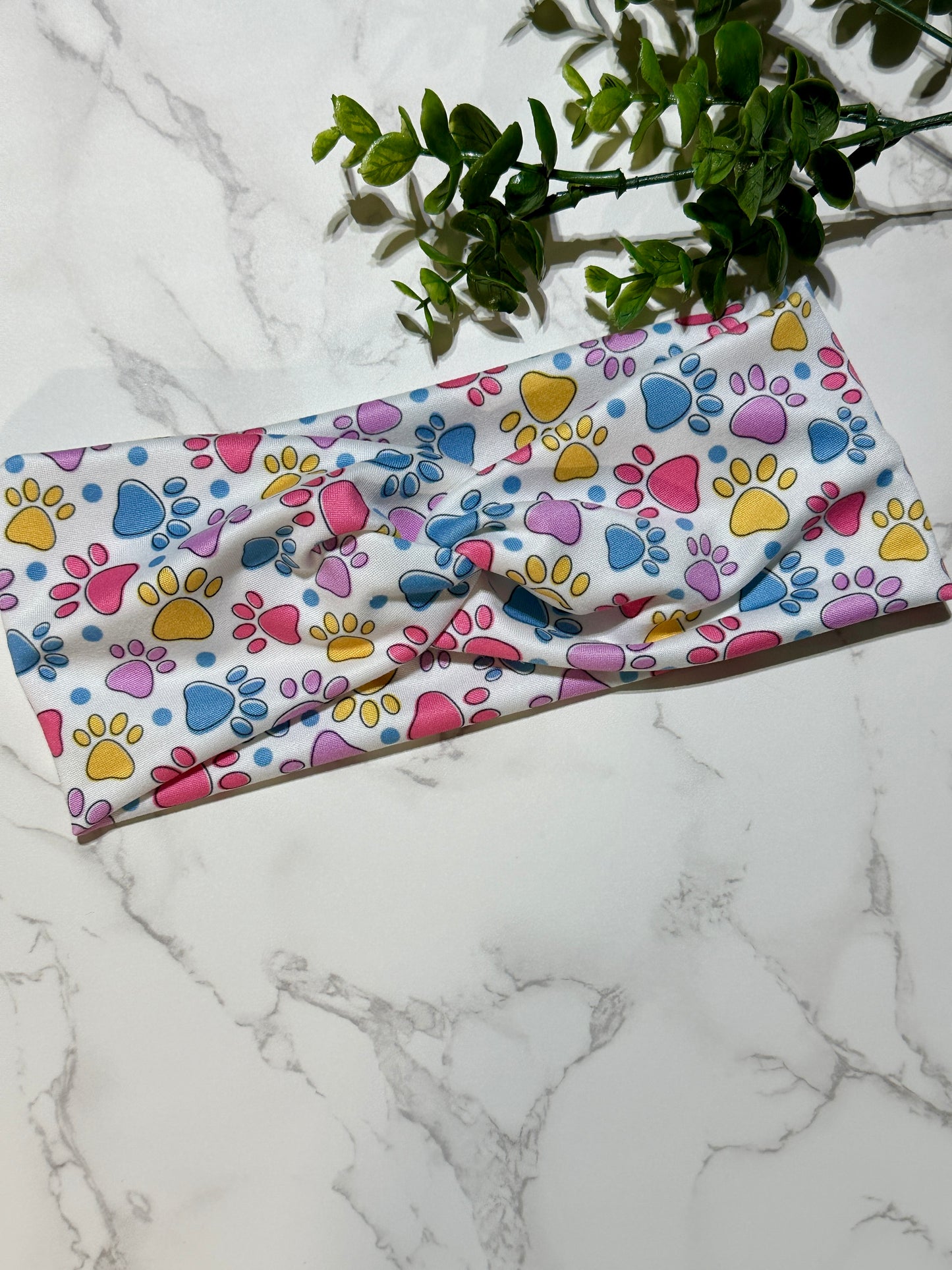 Colorful Dog Paws Twist Headband