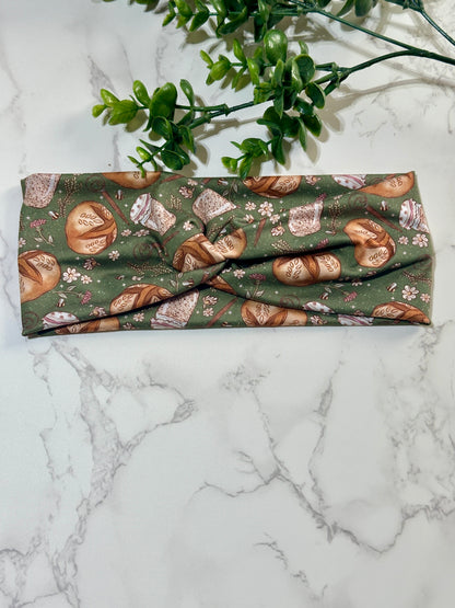Sourdough Bread Green Background Twist Headband