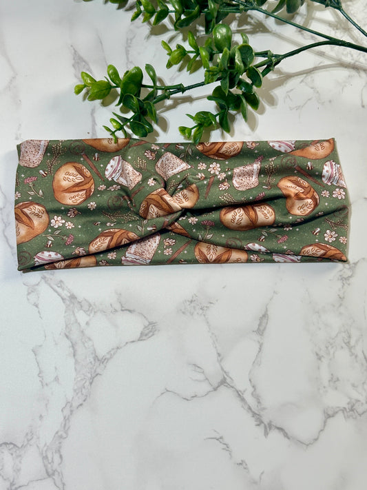 Sourdough Bread Green Background Twist Headband
