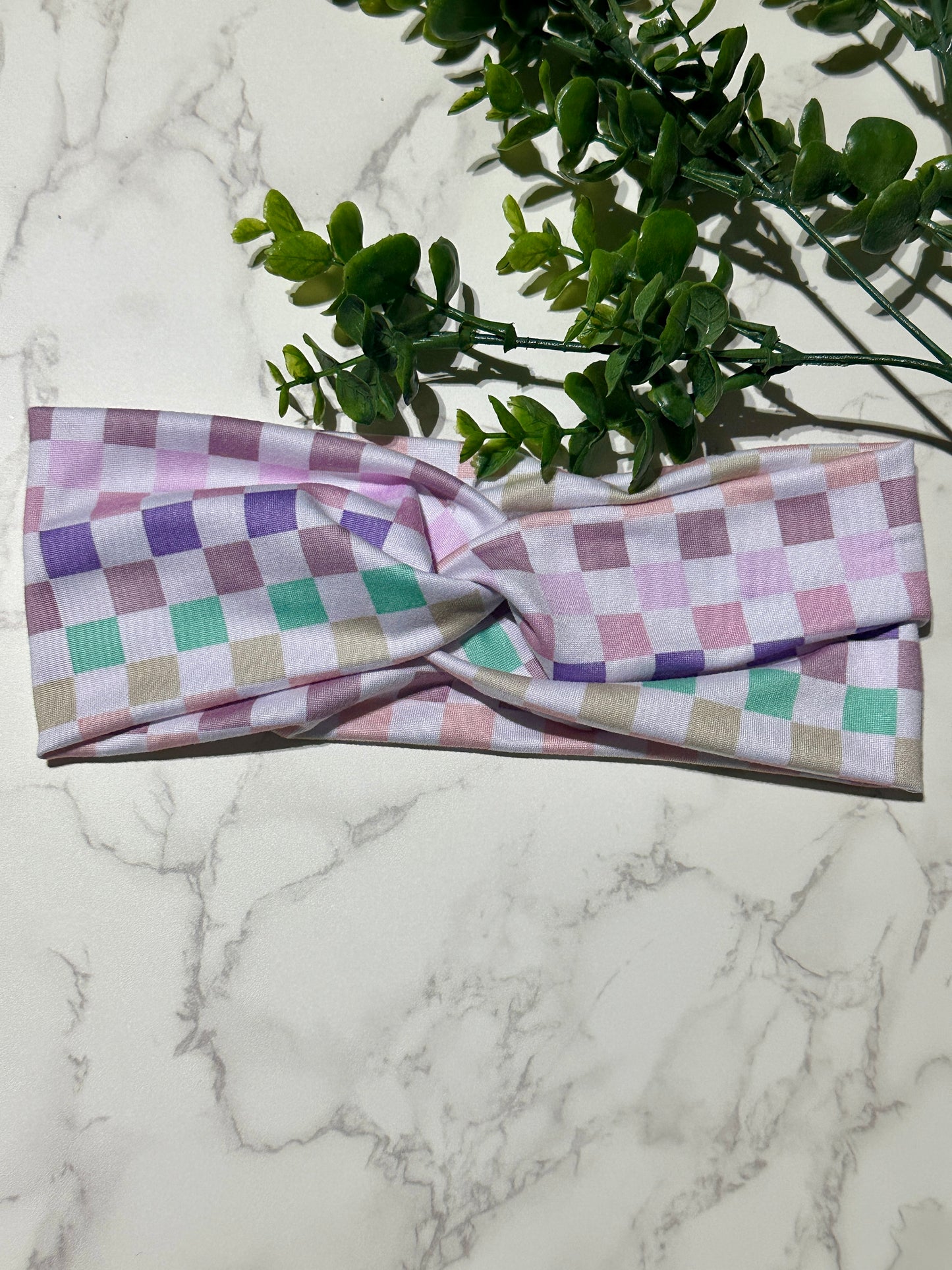 Pastel Checkered Twist Headband