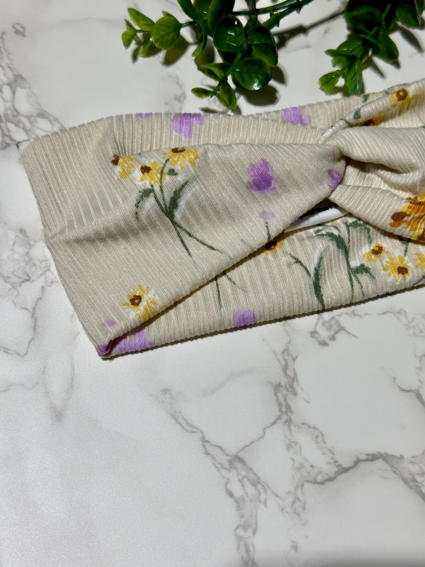 Spring Flowers on Ivory Twist Headband