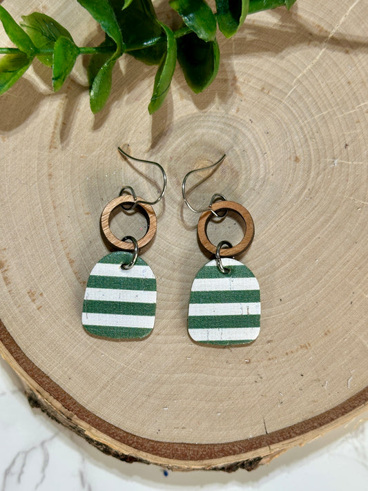 Mini Closed Arch Earrings - Green/White Stripes