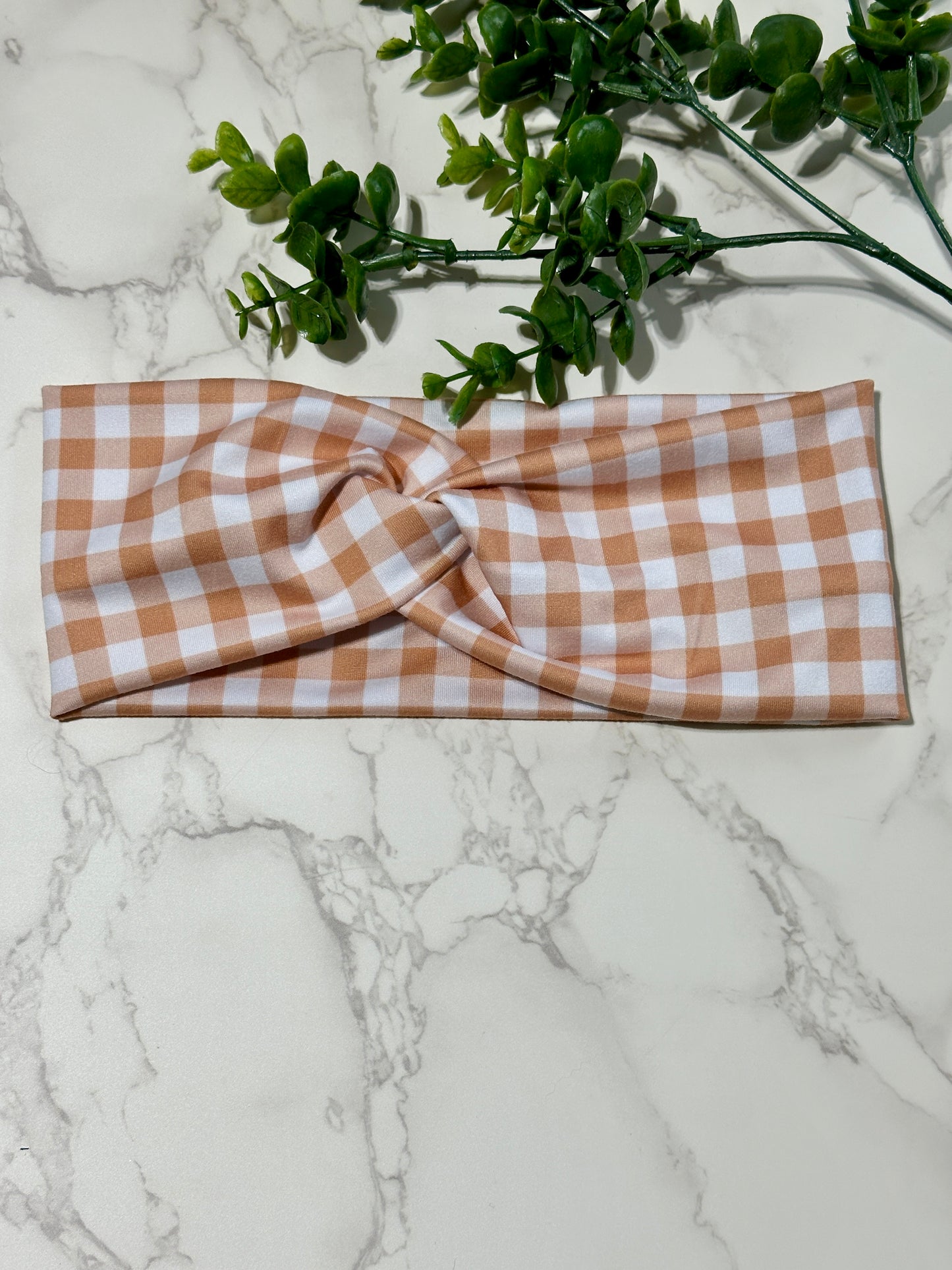 Checkered/Gingham Twist Headband - Tangerine
