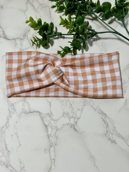 Checkered/Gingham Twist Headband - Tangerine