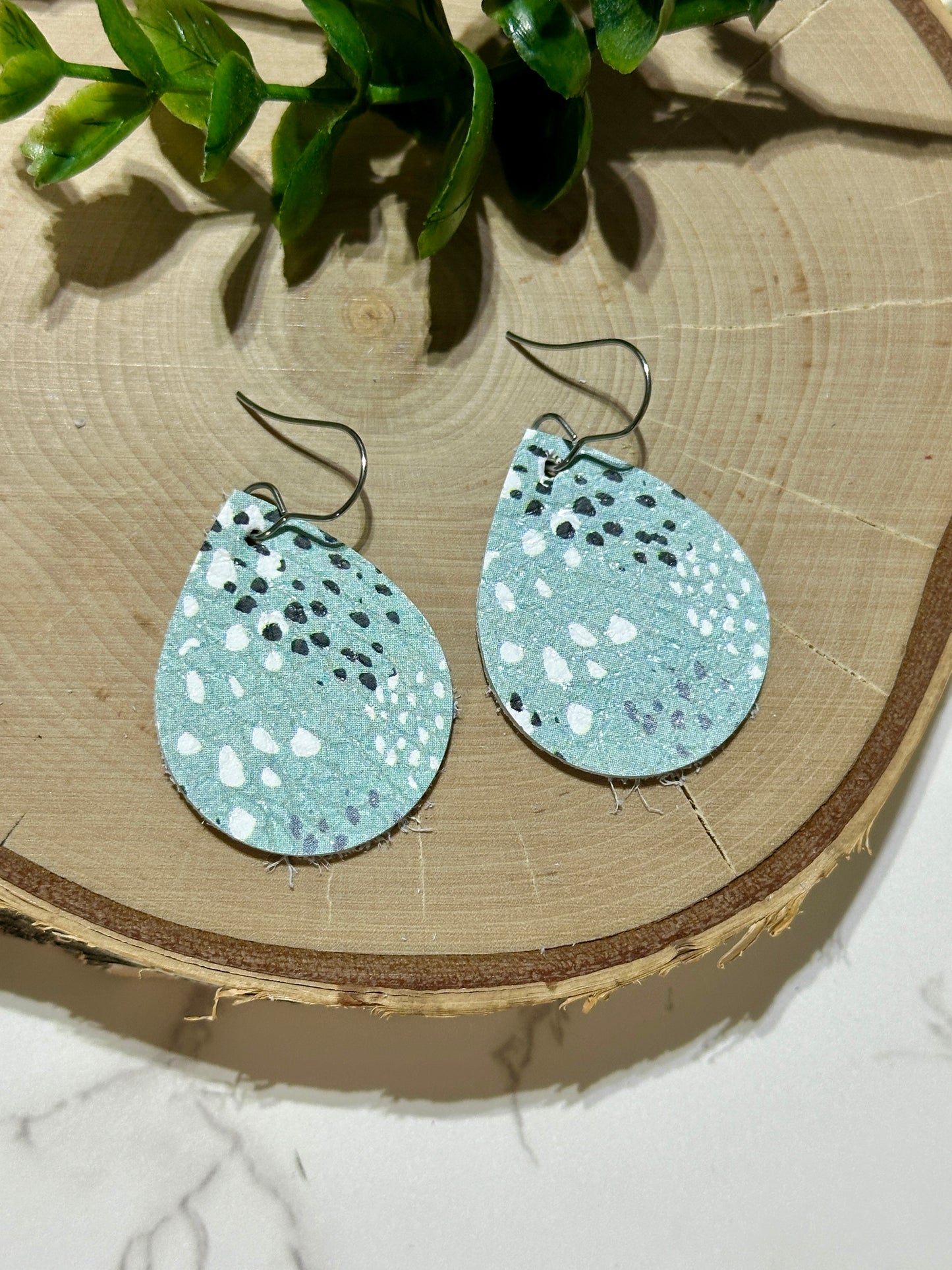 Small Teardrop Earrings - Speckles on Blue