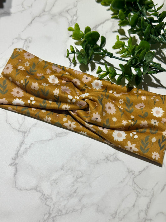Fall Floral on Mustard Twist Headband