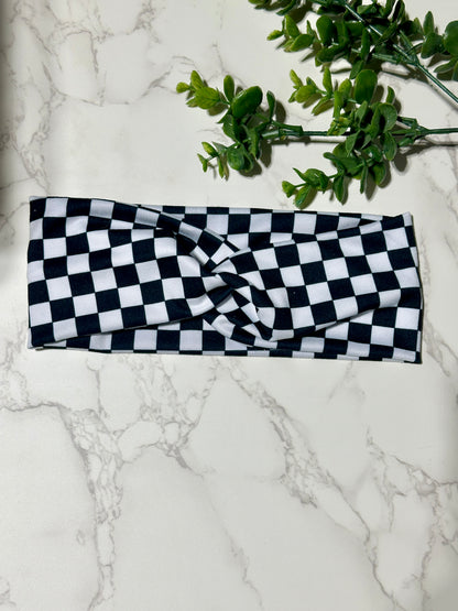 Black/White Checkered Twist Headband