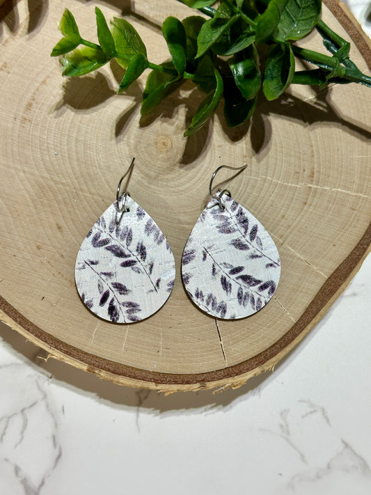 Small Teardrop Earrings - Black Leaves on White