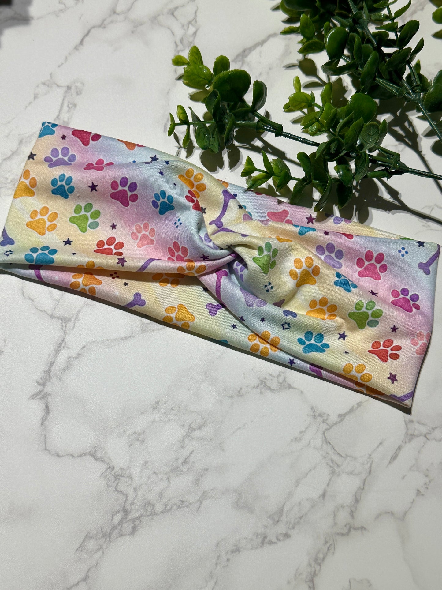Colorful Paw Prints Twist Headband