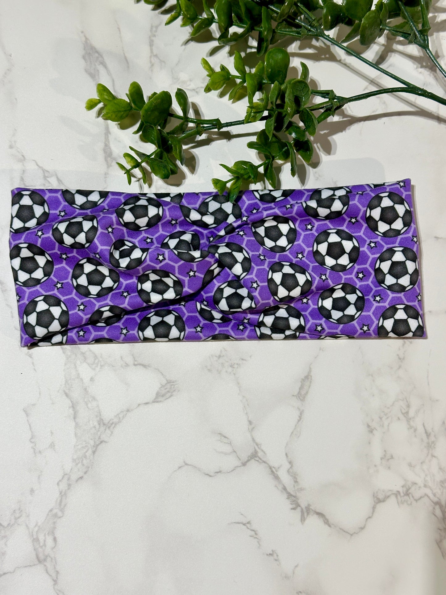 Purple Soccer Ball Twist Headband