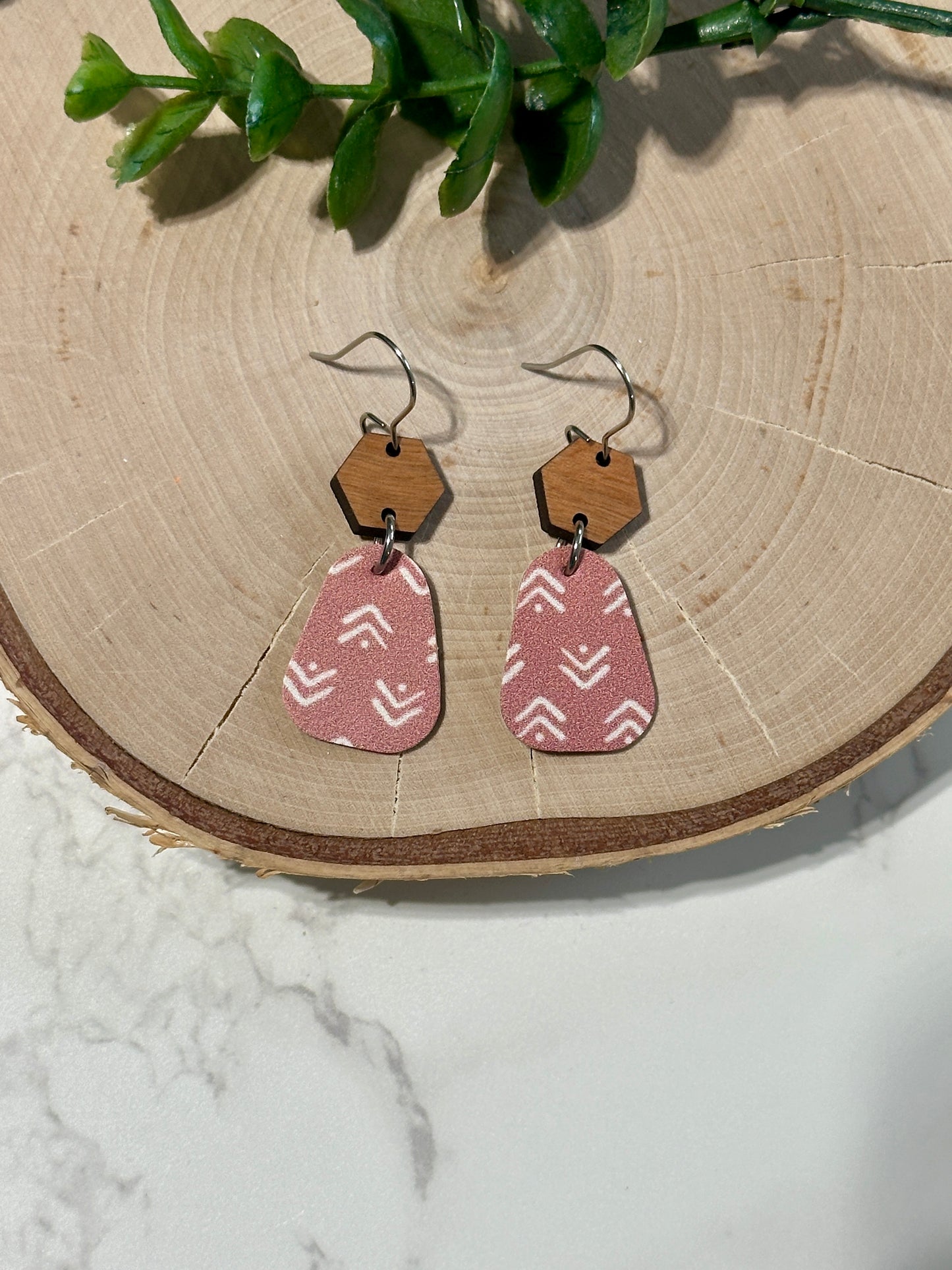 Mini Rounded Triangle/Connector Earrings - Dusty Rose Boho Arrows
