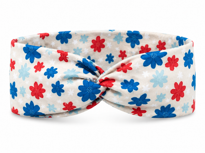 Red, White, Blue Flowers Twist Headband