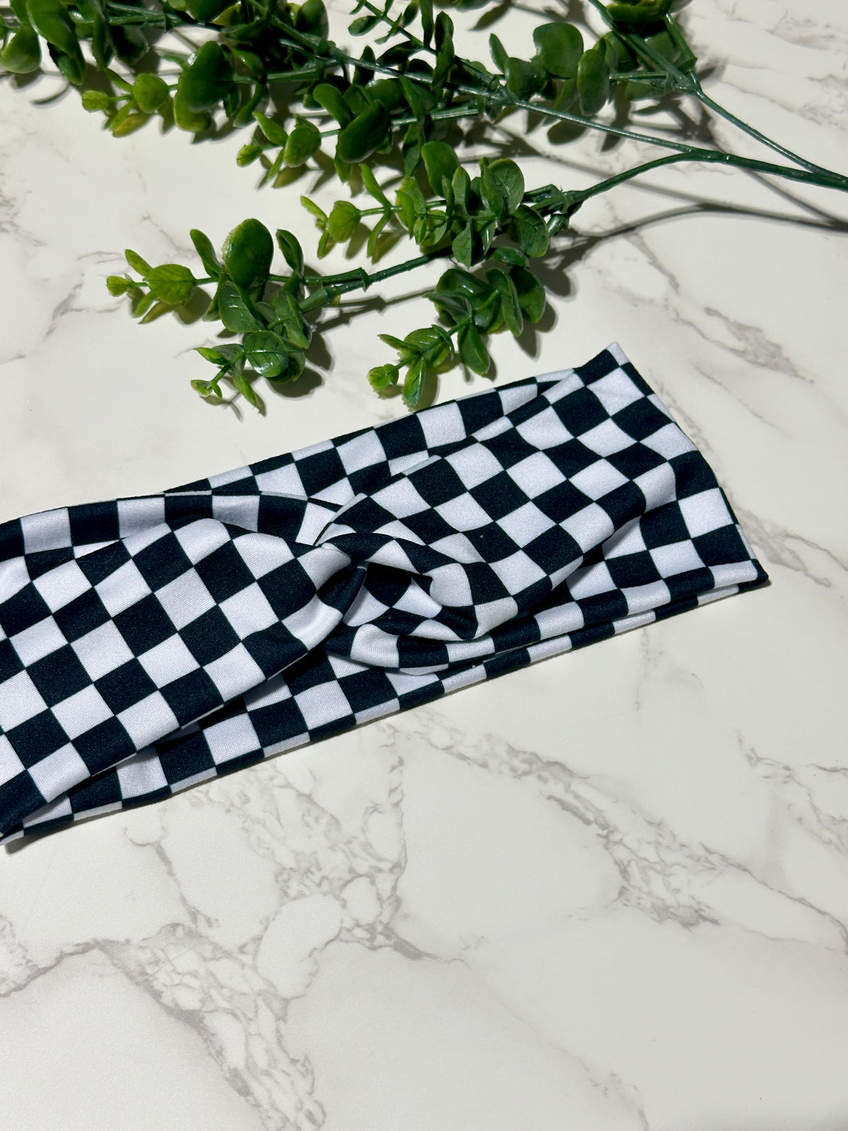 Black/White Checkered Twist Headband