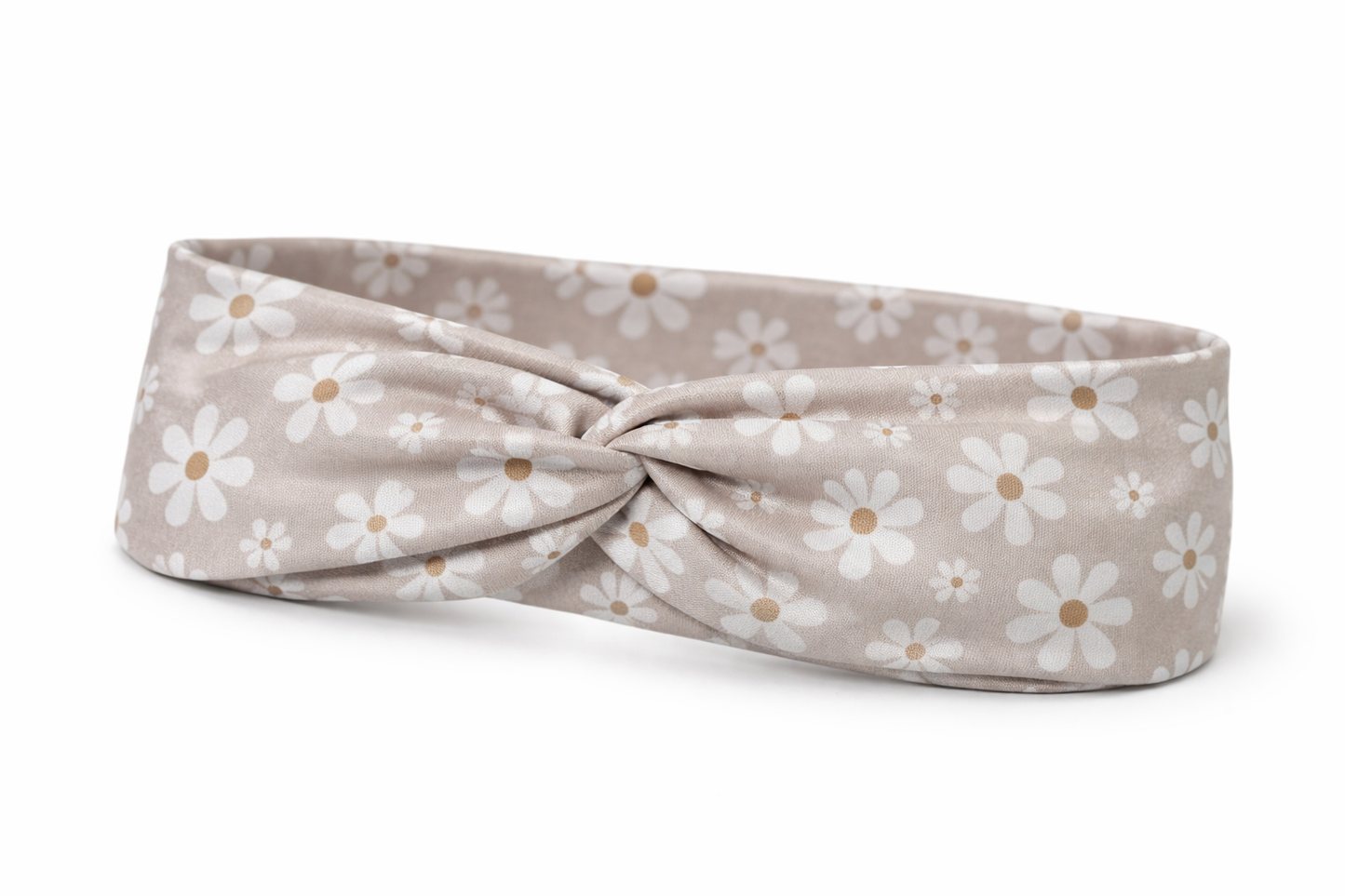 White Daisies on Light Taupe Twist Headband