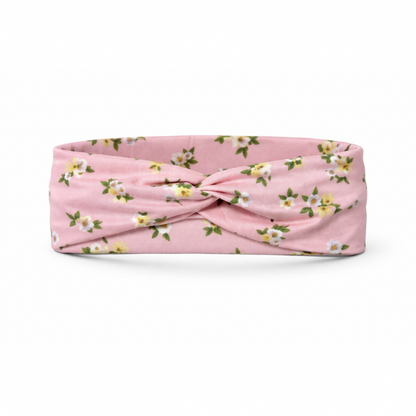 White/Yellow Flowers on Pink Twist Headband