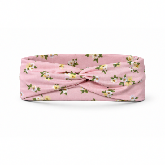 White/Yellow Flowers on Pink Twist Headband