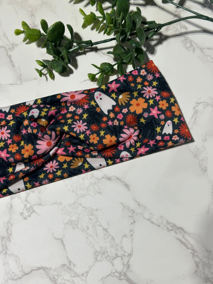 Ghost and Flowers Twist Headband