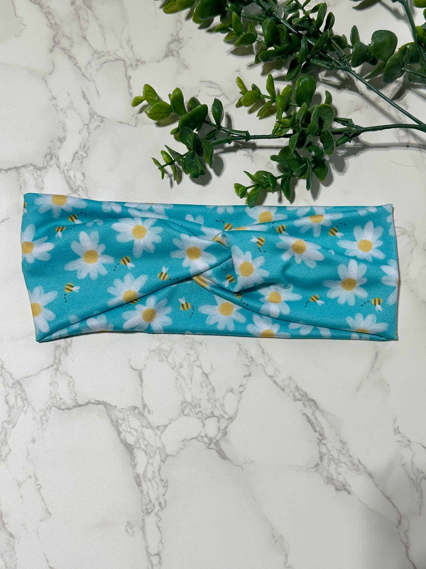 Daisies on Turquoise Twist Headband
