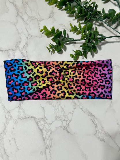 Colorful Rainbow Leopard Twist Headband