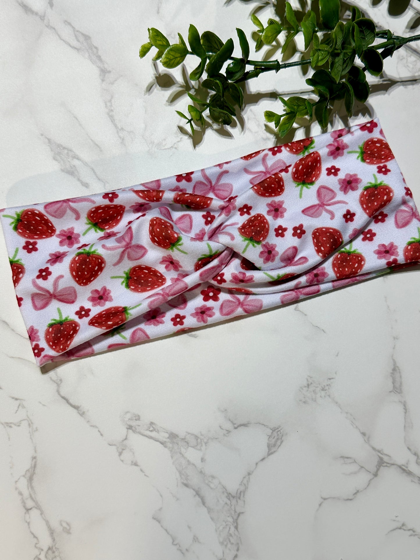 Strawberries and Bows Twist Headband