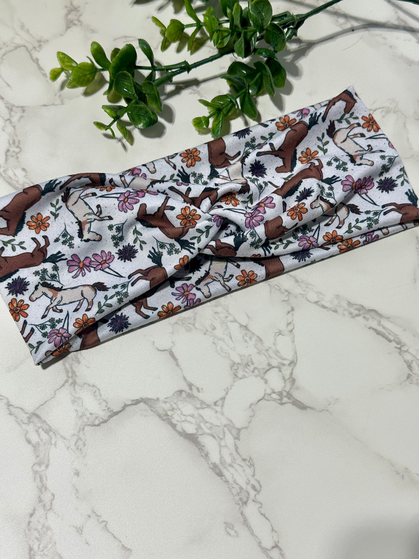 Horses and Flowers Twist Headband