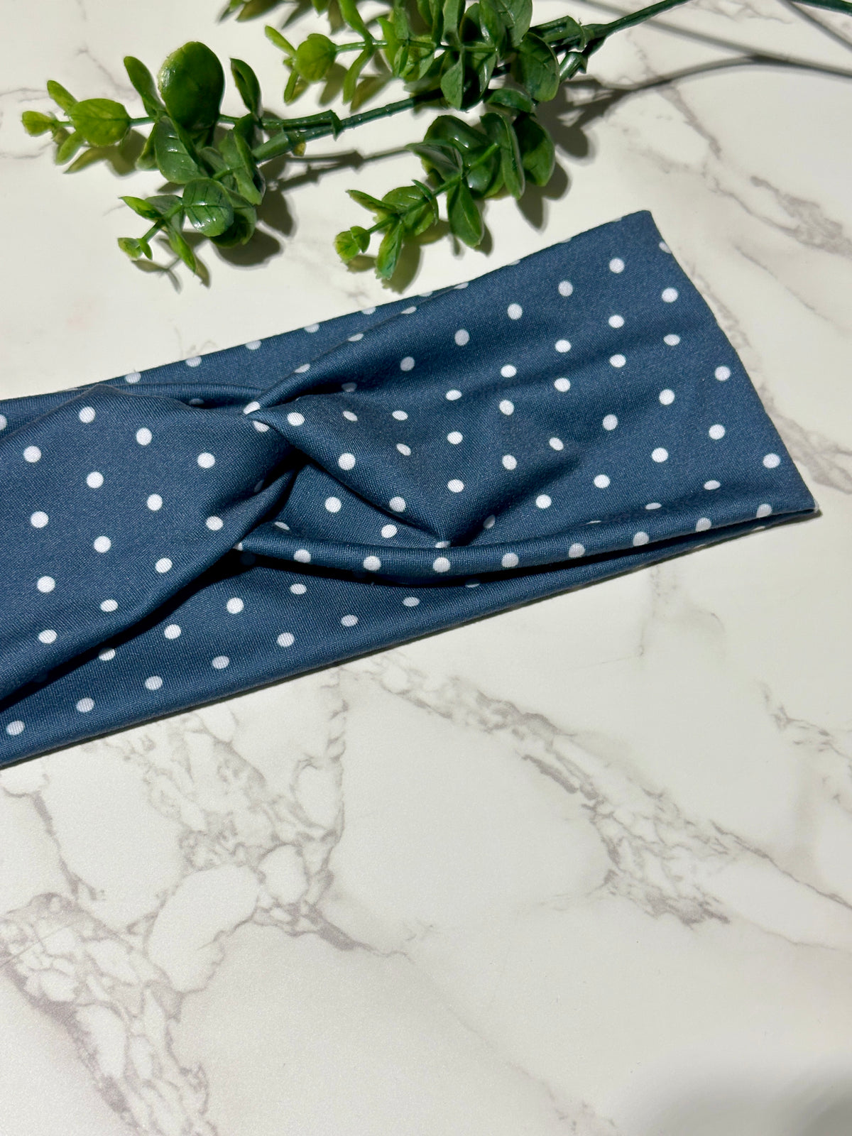 Navy Polka Dots Twist Headband