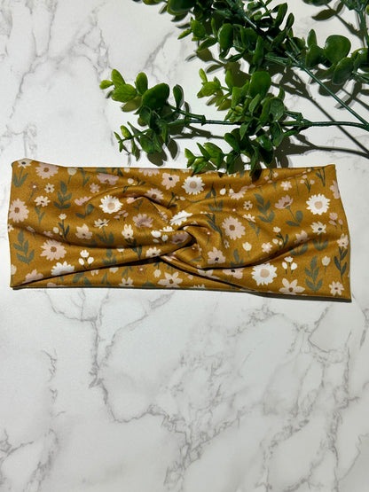 Fall Floral on Mustard Twist Headband