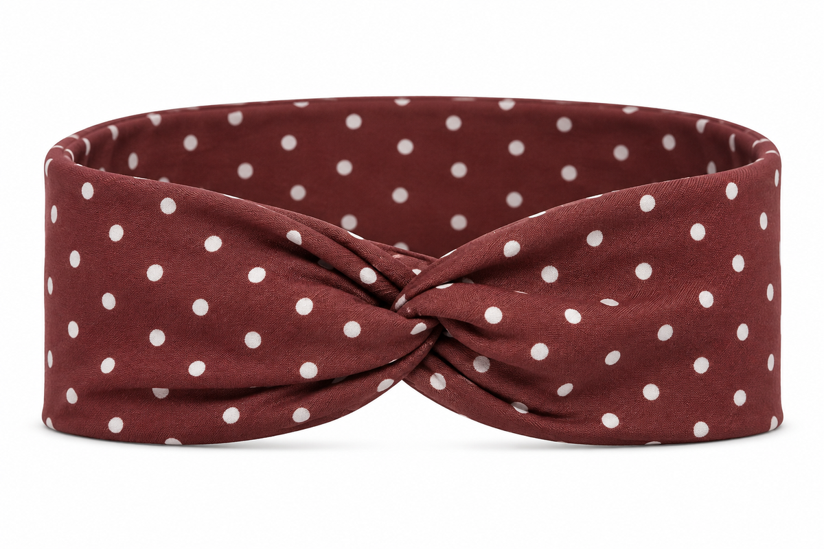Maroon Polka Dots Twist Headband