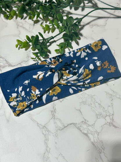 Blue Floral Twist Headband