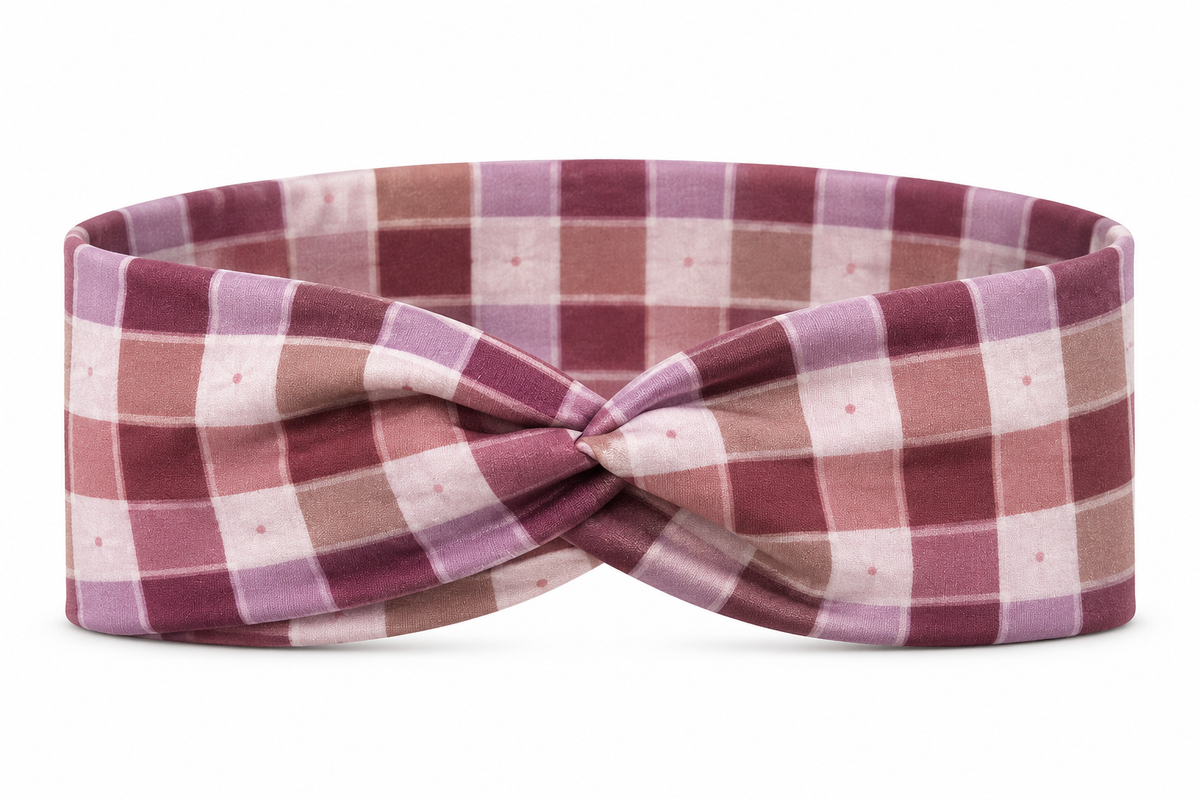Daisies on Checkered Purple Boho Twist Headband