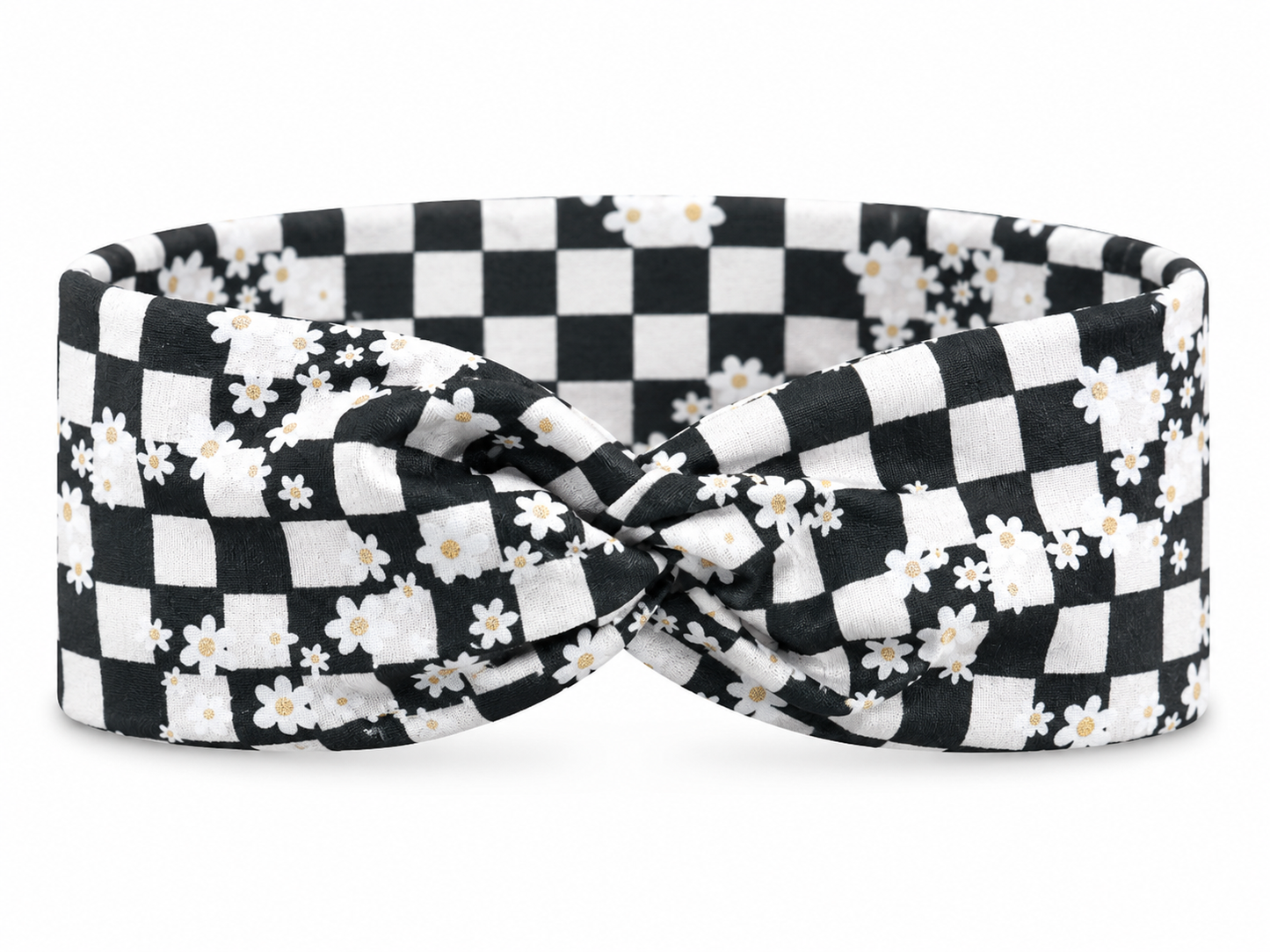 Checkered Daisy Twist Headband