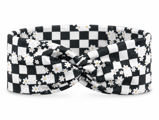 Checkered Daisy Twist Headband