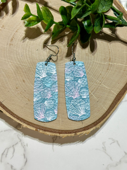 Bar Earrings - Shells on Blue