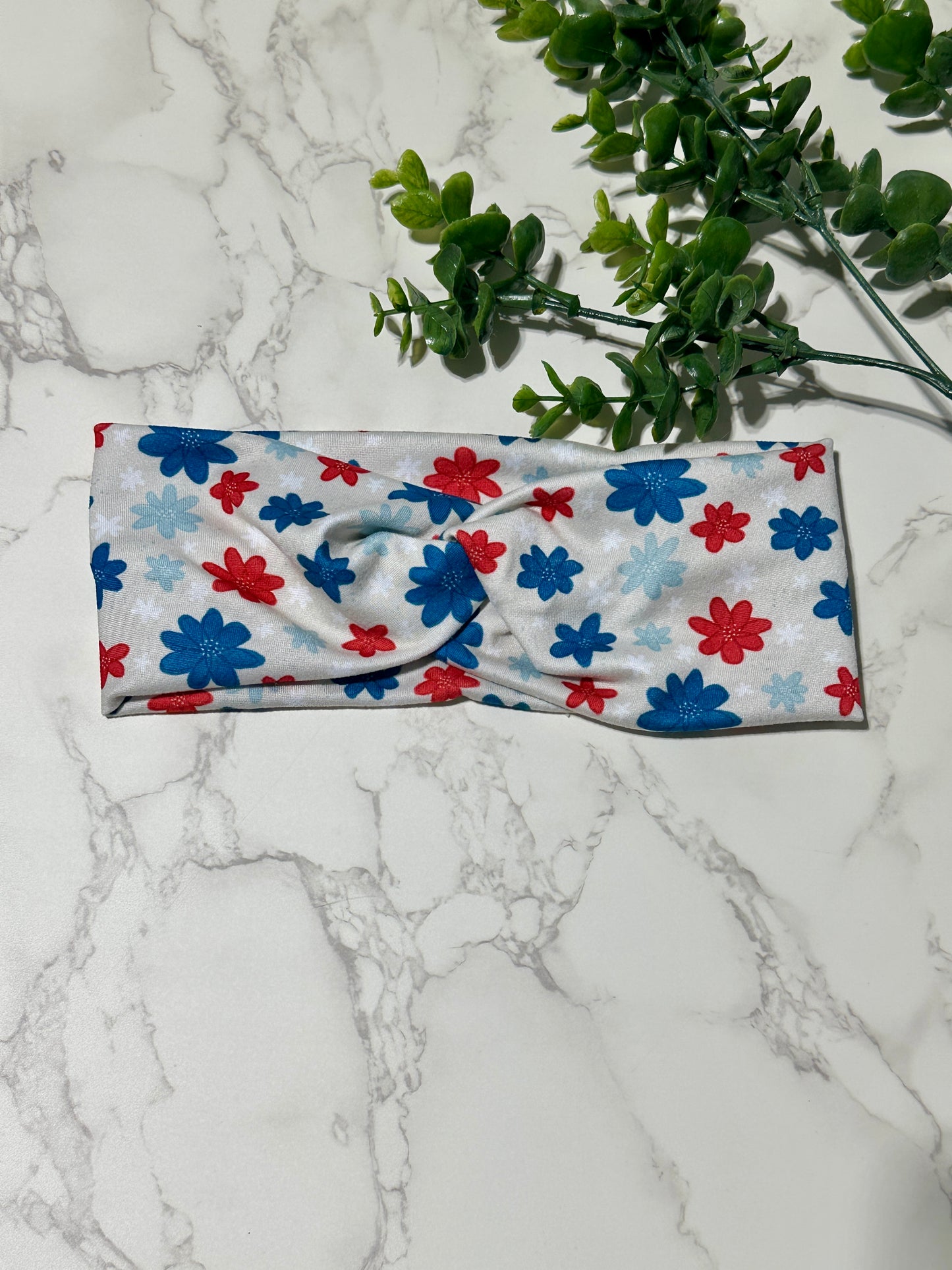 Red, White, Blue Flowers Twist Headband